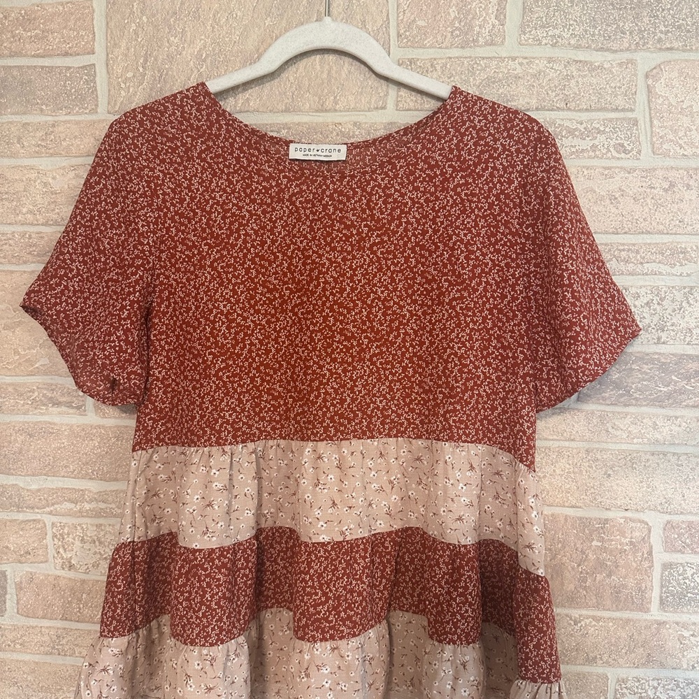 Paper Crane Red and Cream Floral Blouse